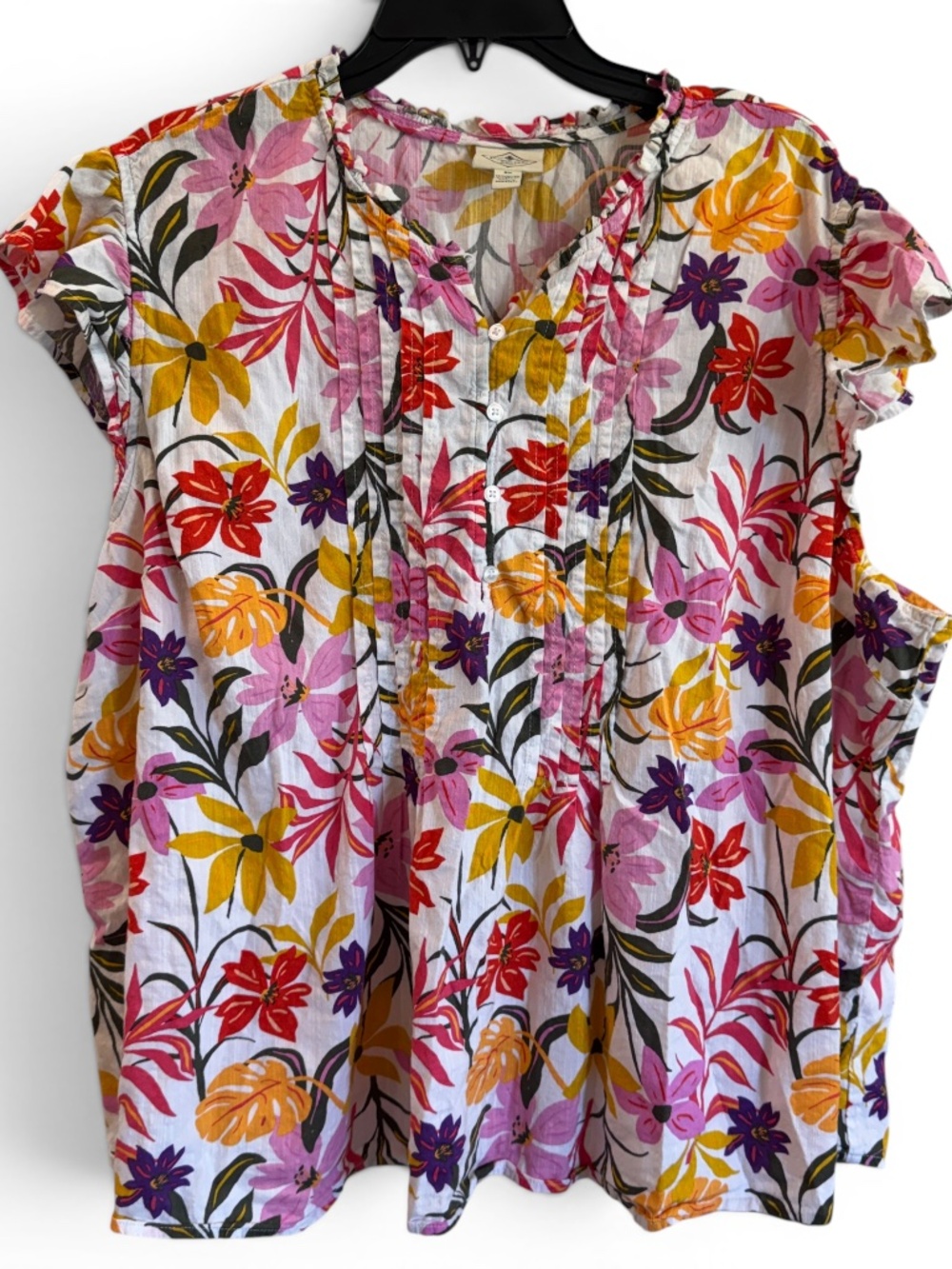 St. John's Bay Tropical Floral Flutter Sleeve Cotton Rayon Blouse Size 2X